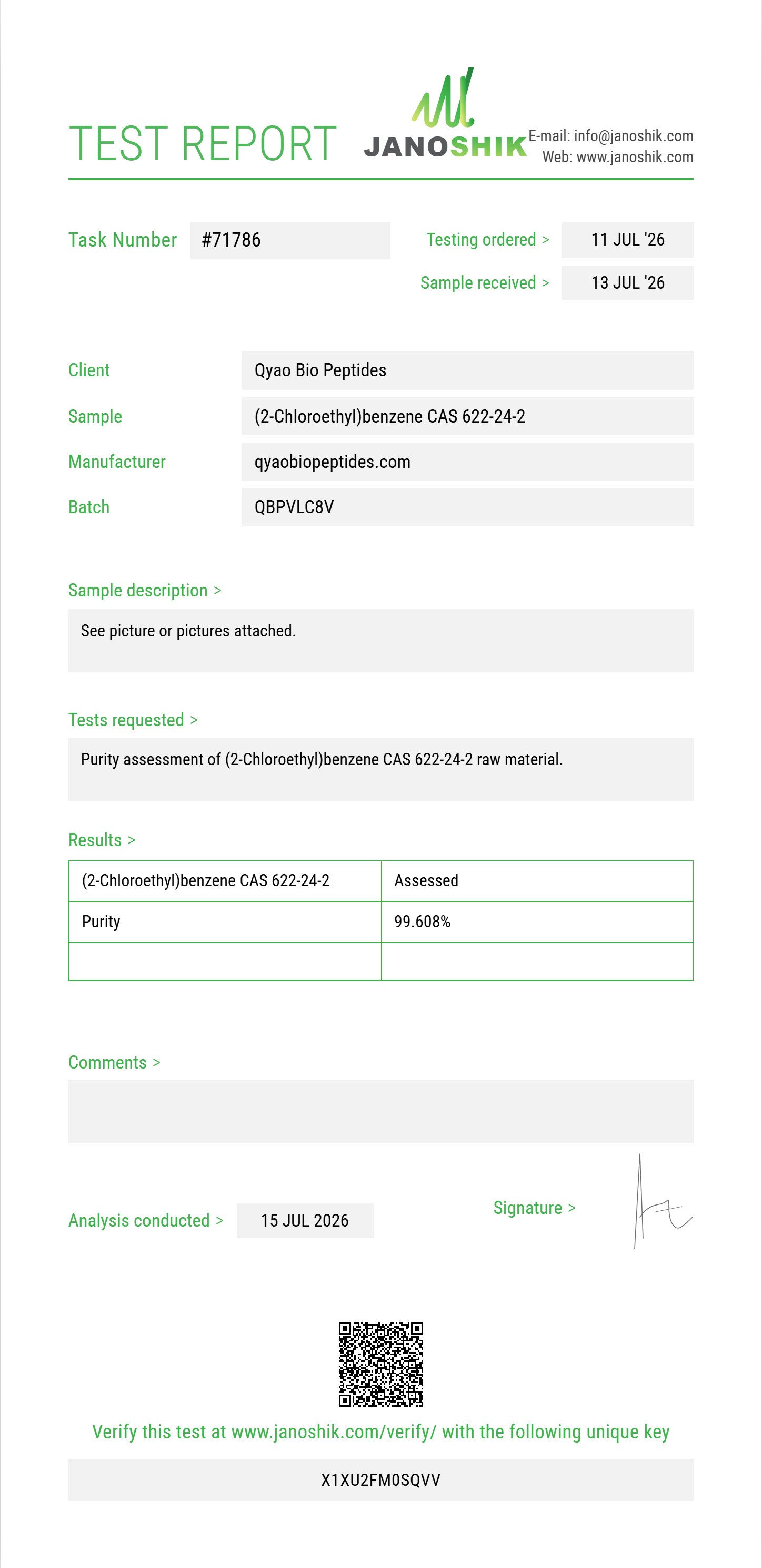 (2-Chloroethyl)benzene CAS 622-24-2 Purity Test Report by Medutest