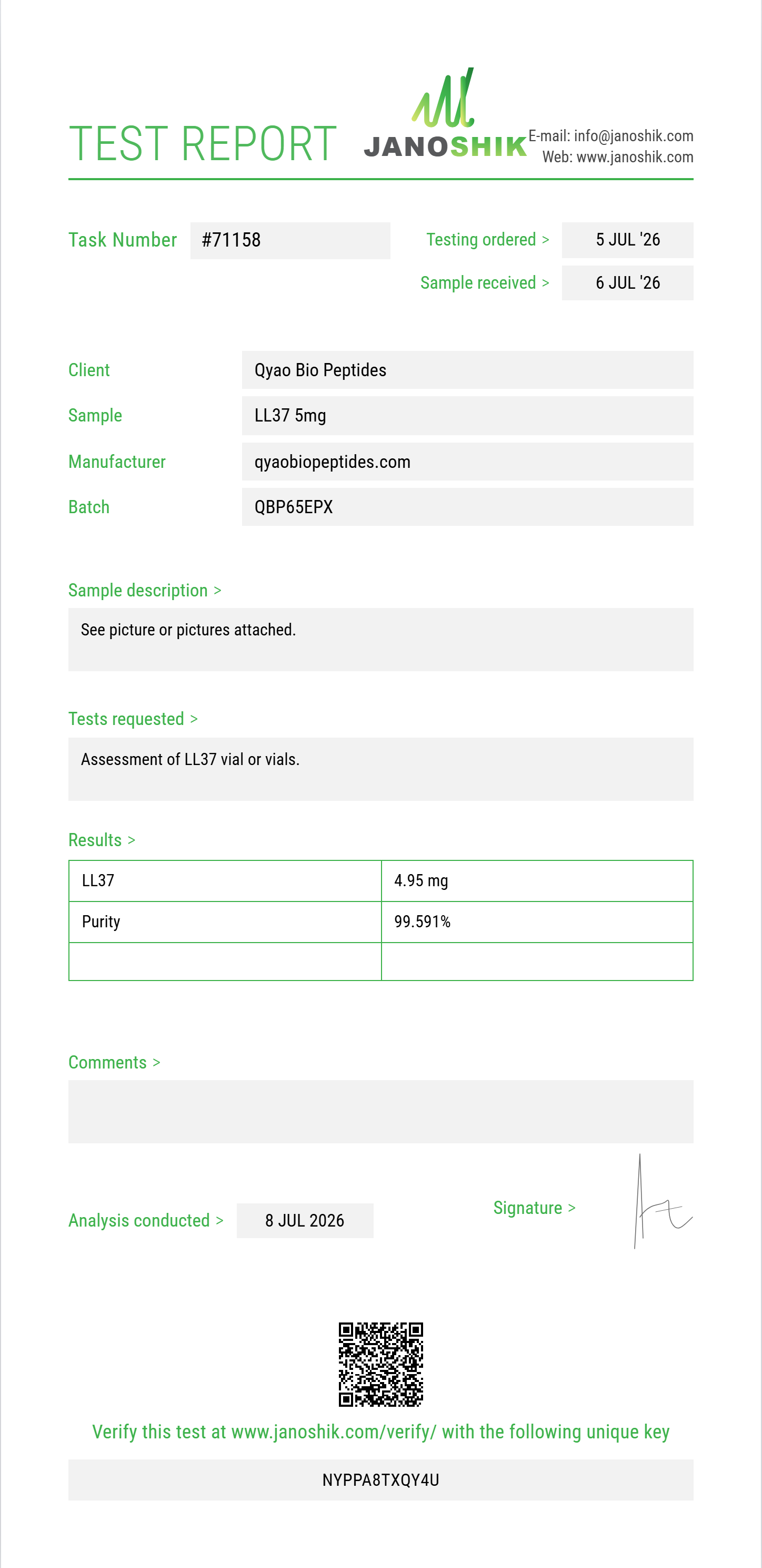 LL37 Purity Test Report by Medutest